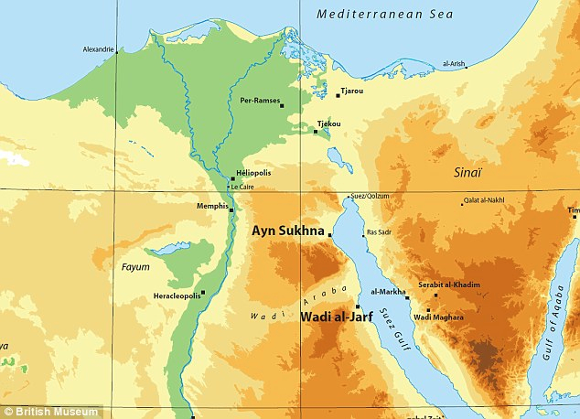 Map showing location of Wadi al-Jarf.  Please click on image to view and resize larger image.
 